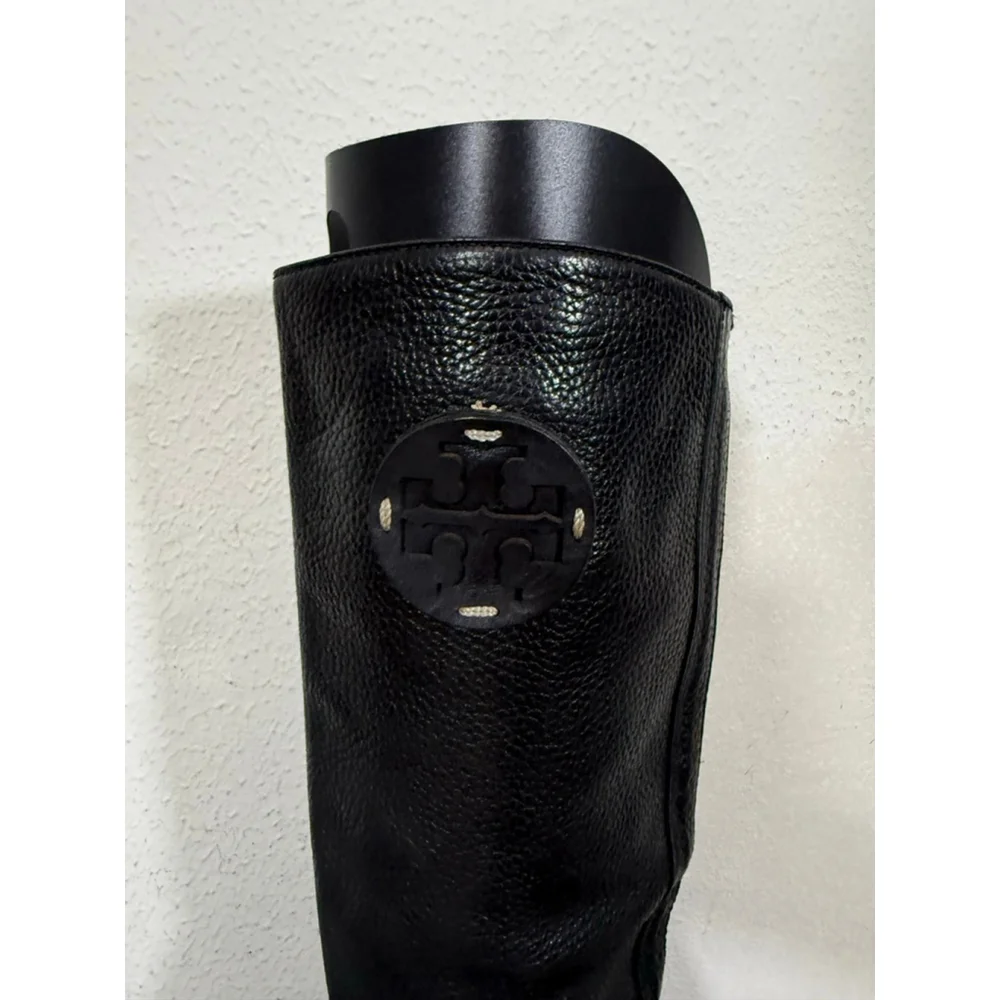 Tory Burch Keaton Pebble Leather Riding Boots Black Sz 7 Luxury Equestrian Chic